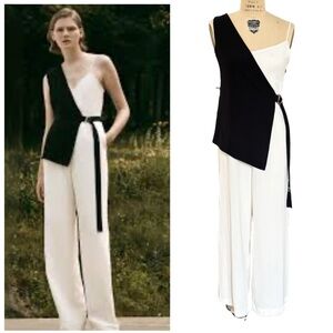 LISSOM Color Block Belted Jumpsuit in Black/White Size S